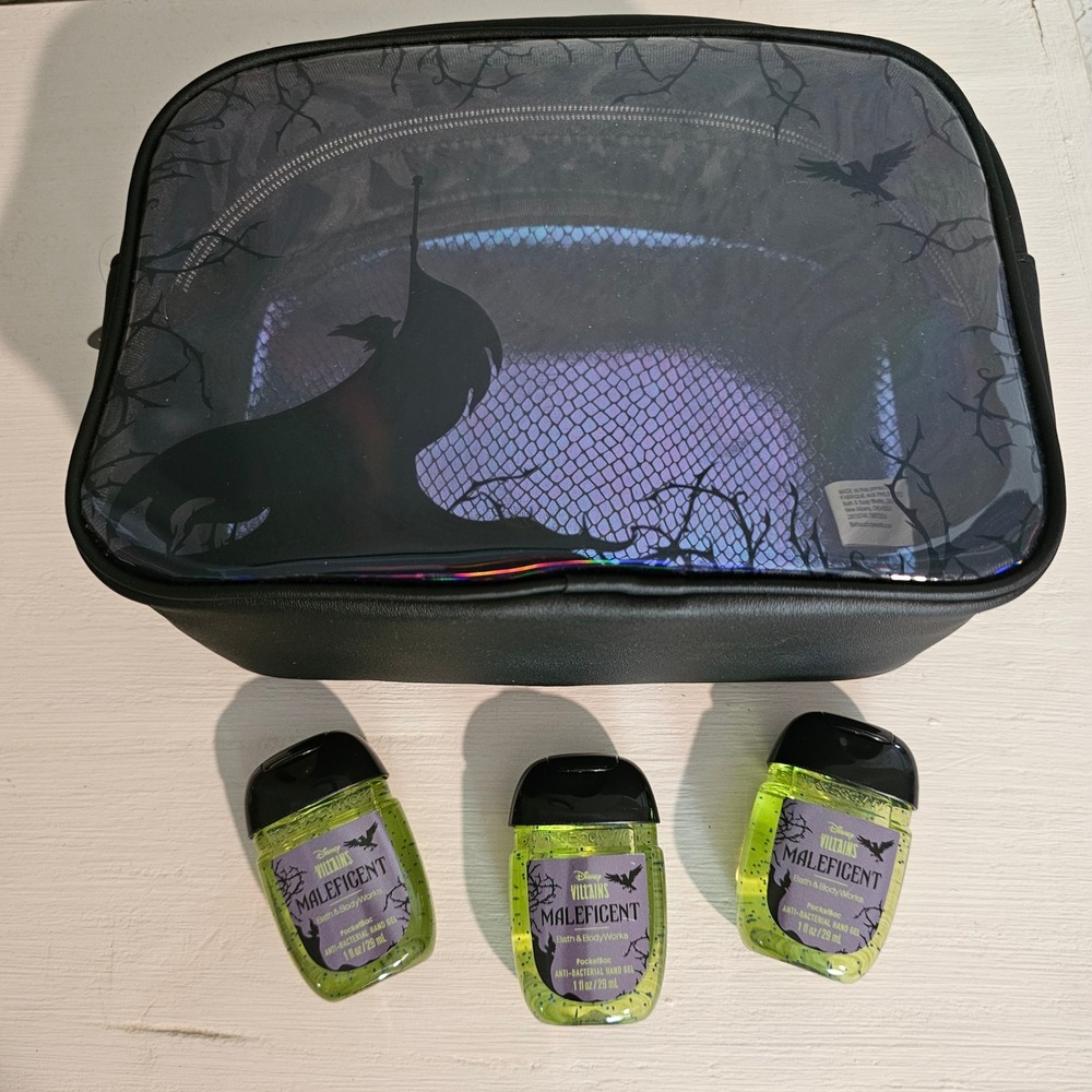 Bath & Body Works Disney Villains Maleficent Makeup Bag & 3 Hand Sanitizers Set